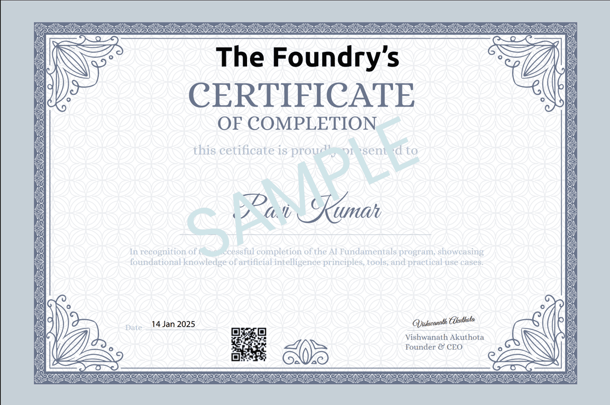 Foundry Professional Certificate Sample