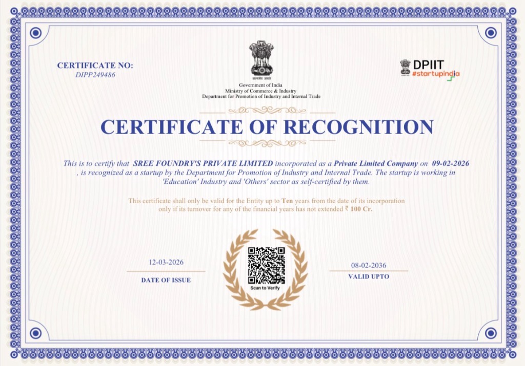 The Foundry's Officially Certified by Startup India